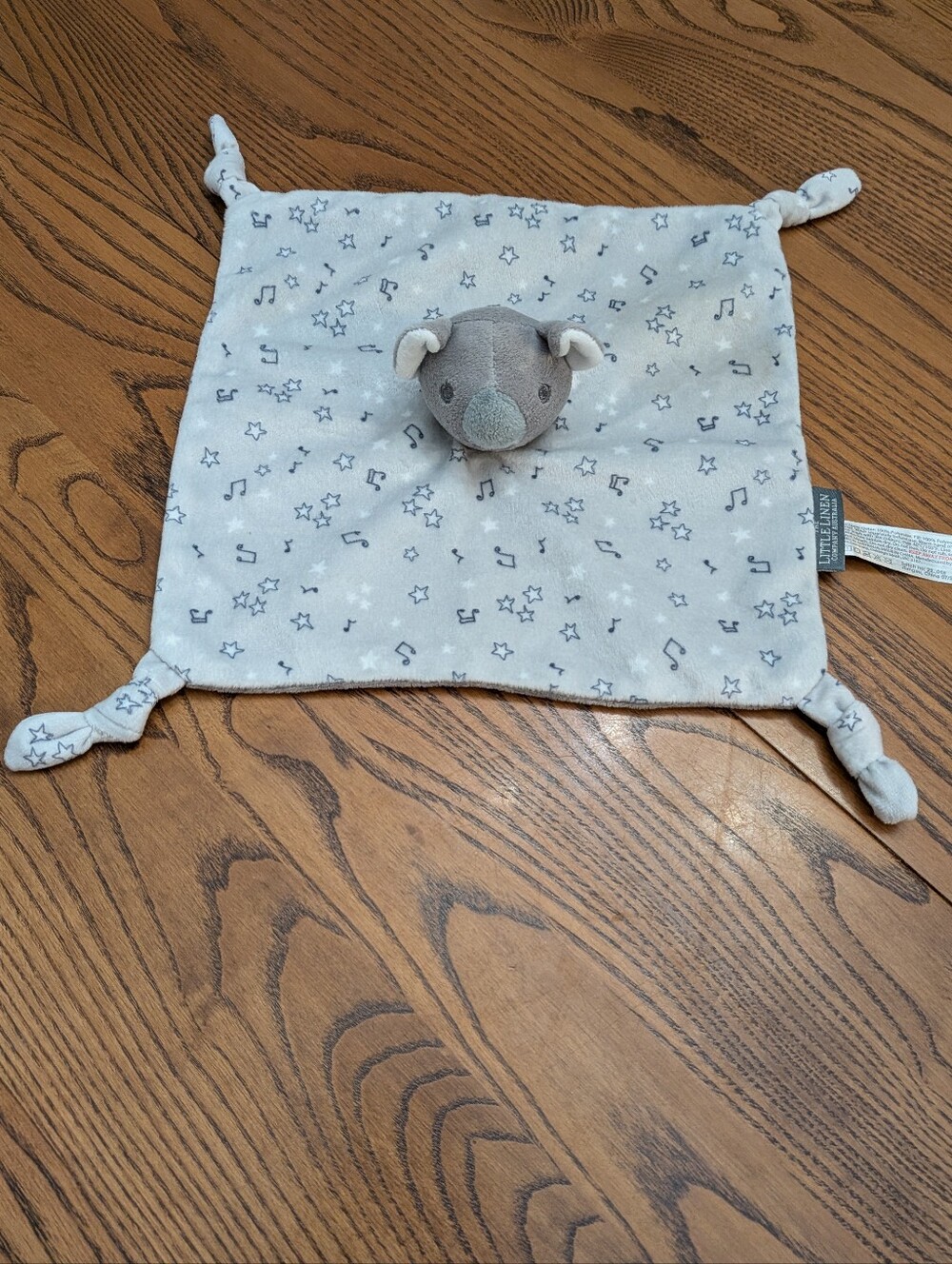 Little Linen Company Australia Baby Lovey Koala. 9 Inches . Musical Notes.